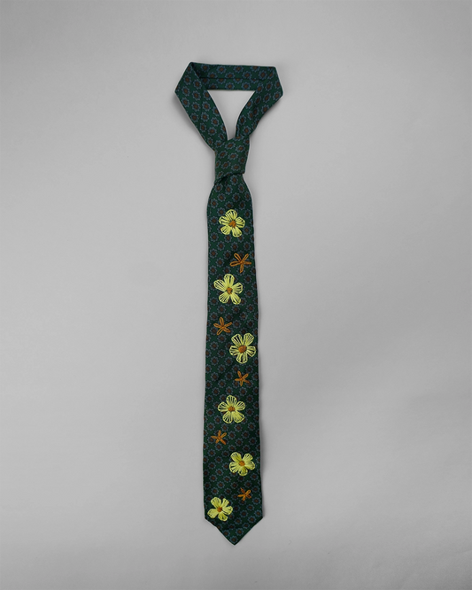 Upcycled Tie: Green Flower