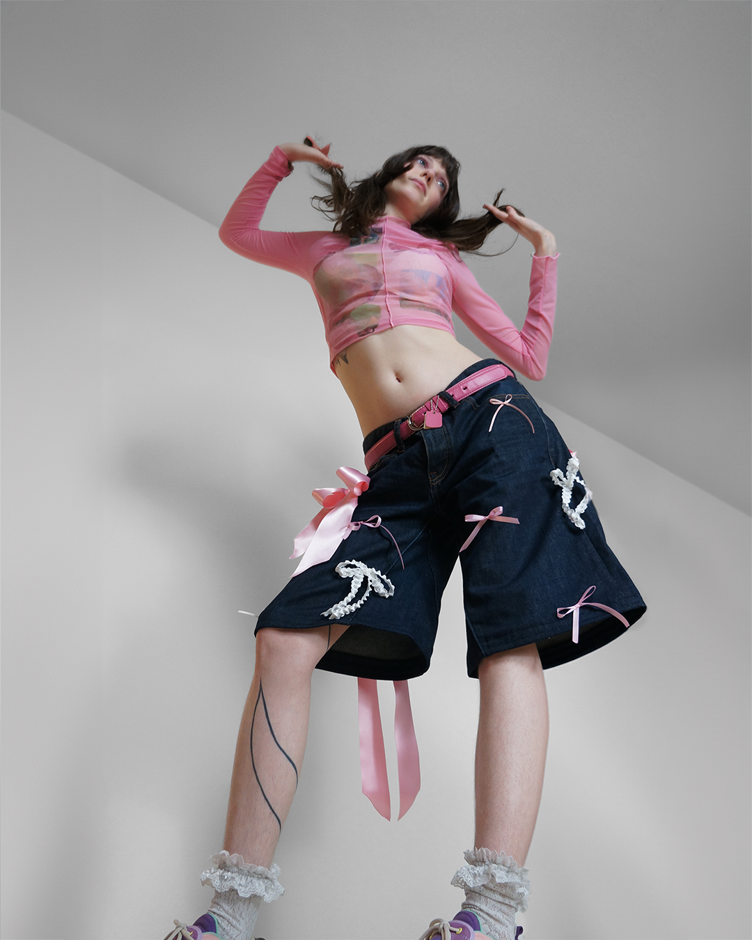 Jean shorts with bow sales