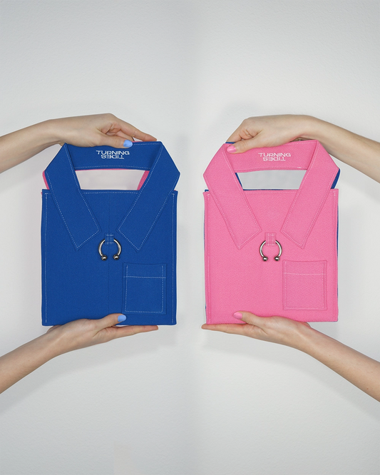 Hot Pink and Blue Collared Shirt Purse