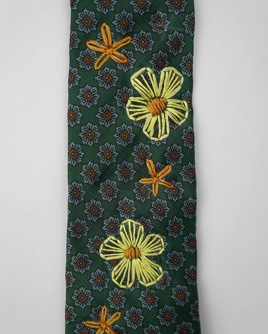 Upcycled Tie: Green Flower